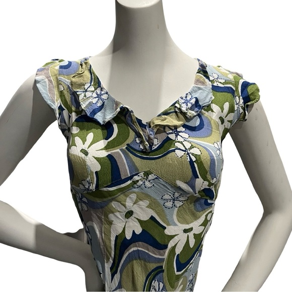 Vintage Y2K  Angie Floral Green and Blue Sleeveless Dress - Picture 6 of 6